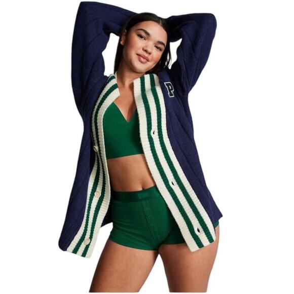 Pink Varsity Sweater in Midnight Navy Size M - Picture 1 of 11